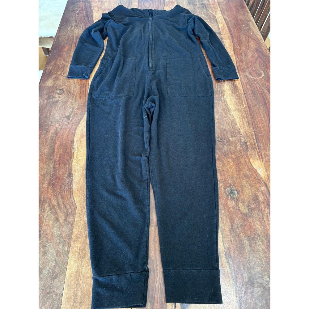 Smash Tess cozy hooded jumpsuit women L black long sleeve zip front loungewear
